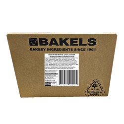 COOKIE WHITE CHOC & MACADAMIA 60GM 12.5KG CTN # 631622 BAKELS