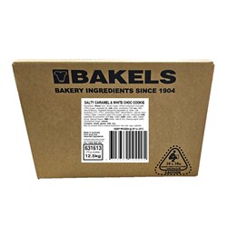 COOKIE WHITE CHOC & SALTED CARAMEL 12.5KG # 631613 BAKELS