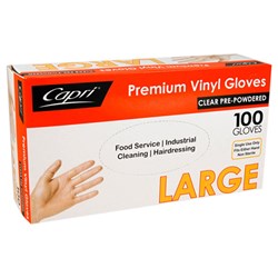 GLOVE DISPOSABLE LARGE CLEAR VINYL 100S(10) POWDERED # C-GV0003 CAPRI