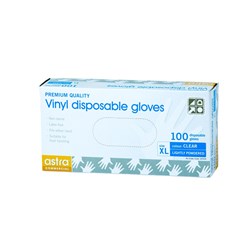 GLOVE DISPOSABLE EXTRA LARGE CLEAR VINYL POWDERED 100S (10) # GVXDX ASTRA