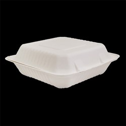 CONTAINER CLAM DINNER LARGE 9" X 9" SUGARCANE 50S(4) # SCC17L-PF FUTURE FRIENDLY