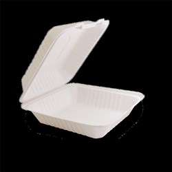 CONTAINER CLAM DINNER SMALL 8" X 8" SUGARCANE 50S(4) # SCC17-PF FUTURE FRIENDLY