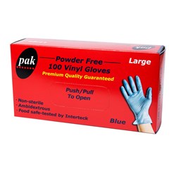 GLOVES PAK VINYL BLUE P/FREE LARGE 100S(10) # GLOVES-B-L-PF PLUSPAK