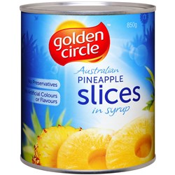 PINEAPPLE SLICED IN SYRUP 850GM(12) # 0461 GOLDEN CIRCLE