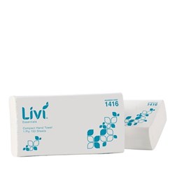 HAND TOWEL 1PLY INTERLEAVED WHITE (200 X 250MM) 150S(16) # LIV1416 LIVI