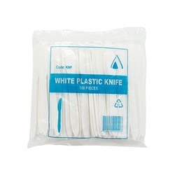CUTLERY KNIFE PLASTIC WHITE 100S(40) #LS-WB3051823