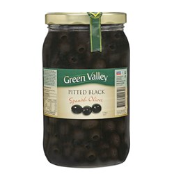 OLIVES BLACK PITTED 1.9KG(6) #OL005 GREEN VALLEY