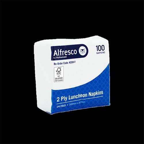 NAPKINS 2PLY LUNCH WHITE 1/4 FOLD FSC MIX 10S(20) # N2LW-F ALFRESCO