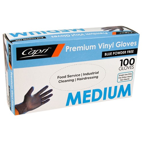 GLOVE MEDIUM VINYL CLEAR POWDER FREE 100S (10) # C-GV0005 CAPRI