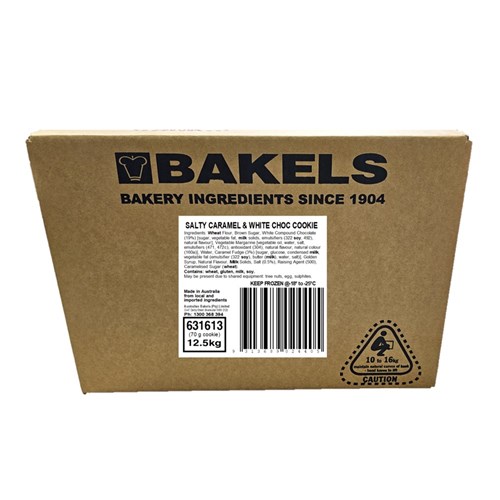 COOKIE WHITE CHOC & SALTED CARAMEL 12.5KG # 631613 BAKELS