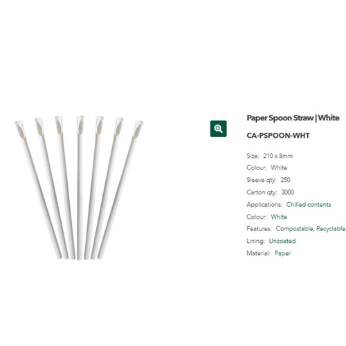 STRAW SPOON PAPER WHITE (210 X 8MM) 250S(12) # CA-PSPOON-WHT CASTAWAY