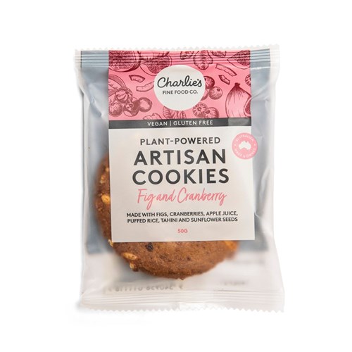 COOKIES P/C FIG CRANBERRY GF (VEGAN 24X50G) # CF4020 CHARLIES COOKIES