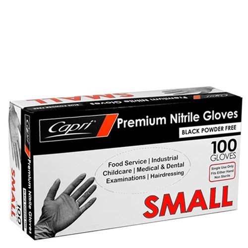 GLOVE BLACK NITRILE POWDER FREE SMALL 100S(10) # C-GN0040 CAPRI