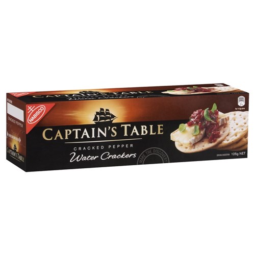 BISCUIT WATERCRACKER CRACKED PEPPER 125GM (16) # 855358 CAPTAINS TABLE