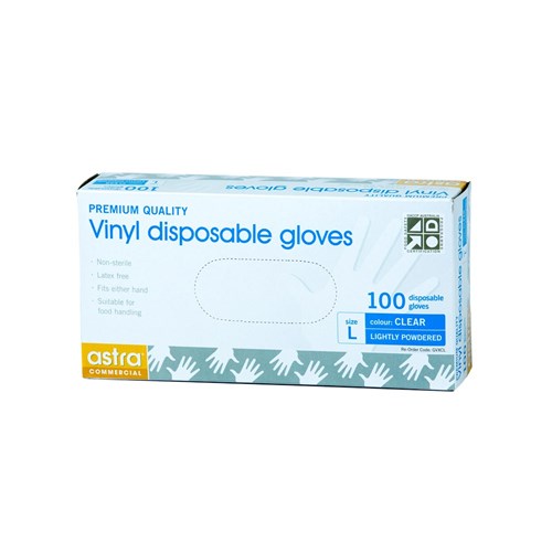 GLOVE LARGE DISPOSABLE CLEAR VINYL POWDERED 100S(10) #GVXCL  ASTRA