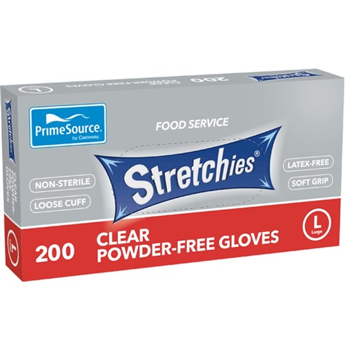 GLOVE LARGE STRETCHIES ELASTIC POWDER FREE 200S(10) # PS-SEG-LGE PRIME SOURCE