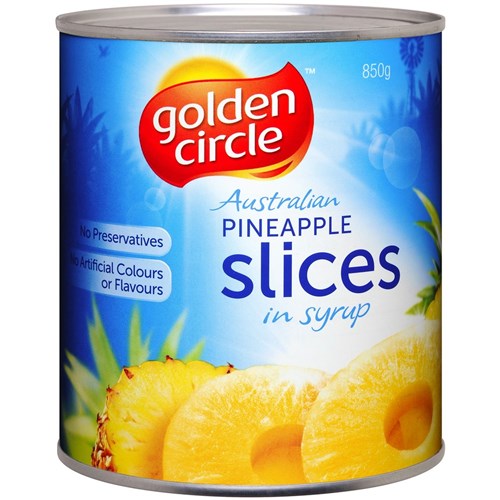 PINEAPPLE SLICED IN SYRUP 850GM(12) # 0461 GOLDEN CIRCLE