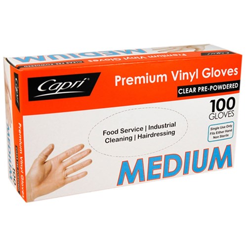 GLOVE MEDIUM VINYL CLEAR POWDER DISPOSABLE 100S(10) # C-GV0002 CAPRI