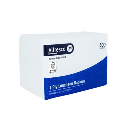 NAPKINS 1PLY LUNCHEON WHITE 1/4 FOLD FSC MIXCREDIT 500S(6) # N1LW-F ALFRESCO