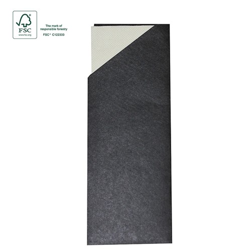 CUTLERY POCKET BLACK & WHITE W WHITE NAPKIN 1000S # CPBK-W HUHTAMAKI