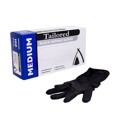 GLOVE MEDIUM NITRILE BLACK 100S(10) # GLNBM HUHTAMAKI