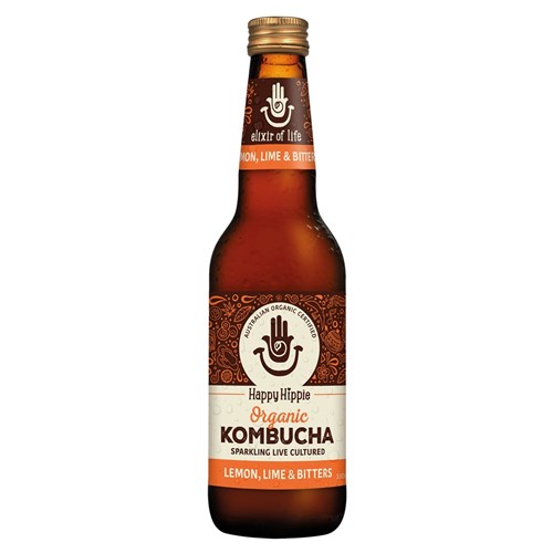 DRINK KOMBUCHA LEMON LIME & BITTERS (12 X 330ML) # HHKOMLLB330 HAPPY HIPPIE