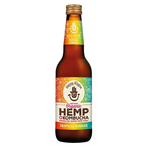 DRINK HEMP KOMBUCHA TROPICAL SUNRISE (12 X 330ML) # HHHKOMTROP330 HAPPY HIPPIE