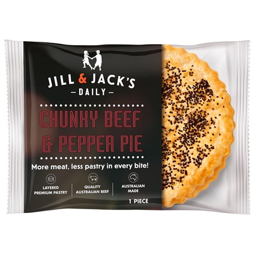 PIE CHUNKY BEEF & PEPPER HEAT IN BAG (12 X 200GM) # 1101685 JILL & JACK
