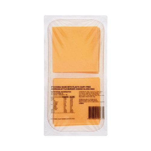CHEESE SLICES AMERICAN STYLE CHEDDAR DF 500GM(12) # 1-01-02-06 MADE WITH PLANTS