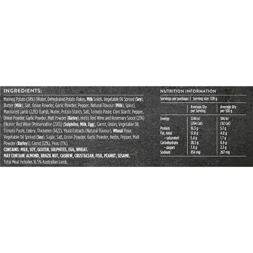 LAMB SLOW COOKED PUB FAVES (8 X 320GM) # 1101119 ON THE MENU