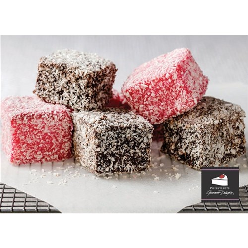 LAMINGTON MINI 24 X CHOC 24 X RASP 48S (6) # 6-001 PRIESTLEY'S