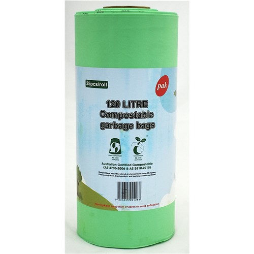 BAG GARBAGE BIN LINER 120LT COMPOSTABLE ROLL (6) # BL120 PAK
