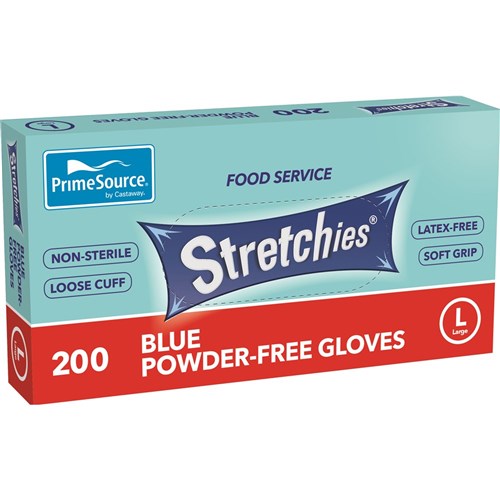 GLOVE LARGE STRETCHIES BLUE POWDER FREE 200S (10) # PS-SEGB-LGE PRIME SOURCE