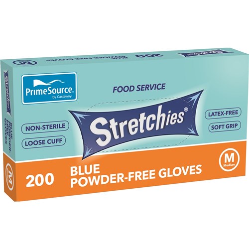 GLOVE MEDIUM STRETCHIES BLUE POWDER FREE 200S (10) # PS-SEGB-MED PRIME SOURCE