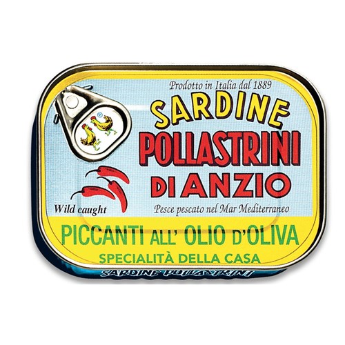 SARDINES IN CHILLI OLIVE OIL 100GM(12) POLLASTRINI