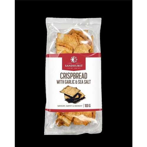 CRISP BREAD GARLIC & SEA SALT 100GM(12) # CRISP100 SANDHURST