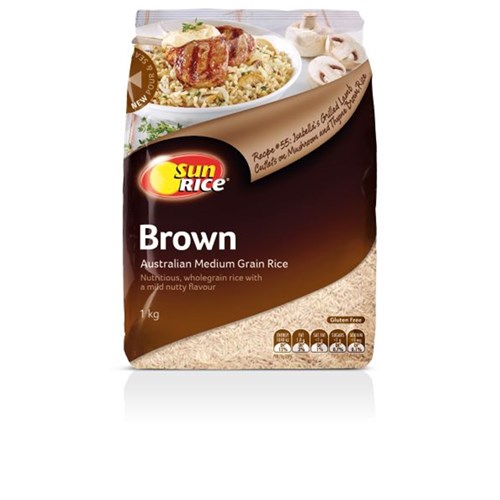 RICE BROWN MEDIUM 1KG(12) # 5082 SUNRICE