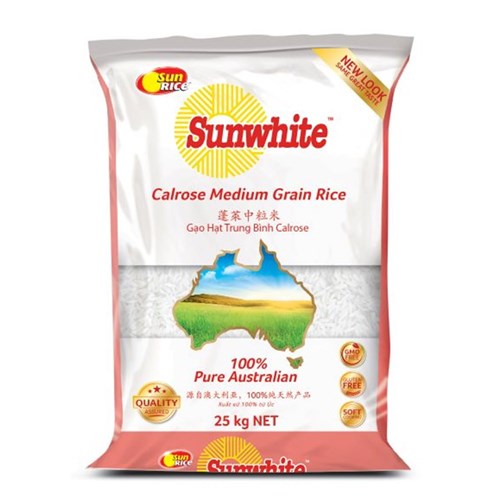 RICE WHITE MEDIUM GRAIN CALROSE 25KG # 5344 SUNRICE