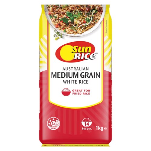 RICE WHITE MEDIUM GRAIN 1KG(6) # 101602 SUNRICE