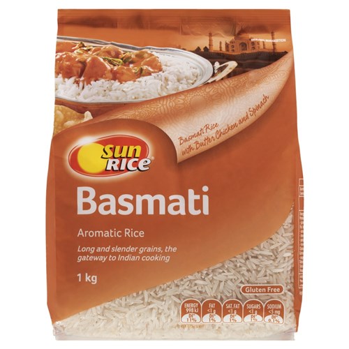 RICE BASMATI 1KG (12) # 400639 SUNRICE