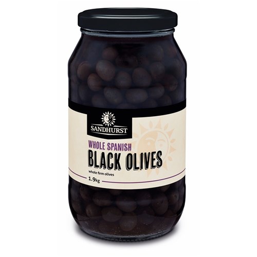 OLIVES BLACK SPANISH WHOLE 1.9KG(6) # SBLO1.9 SANDHURST