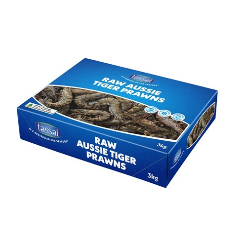 PRAWNS BLACK TIGER RAW U8 3KG # 4836301 TASSAL