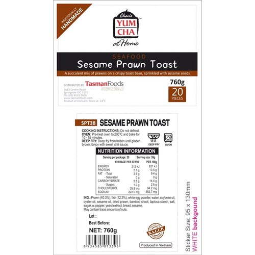 TOAST SESAME PRAWN (20 X 38GM) (5) # SPT38-C TASMAN FOODS