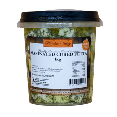 CHEESE FETTA CUBED MARINATED 1KG(6) # CMFC01 WOMBAT